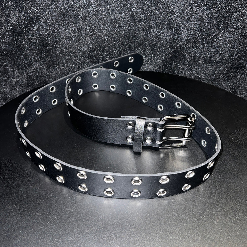 [UNISEX] two line eyelet belt (Black)