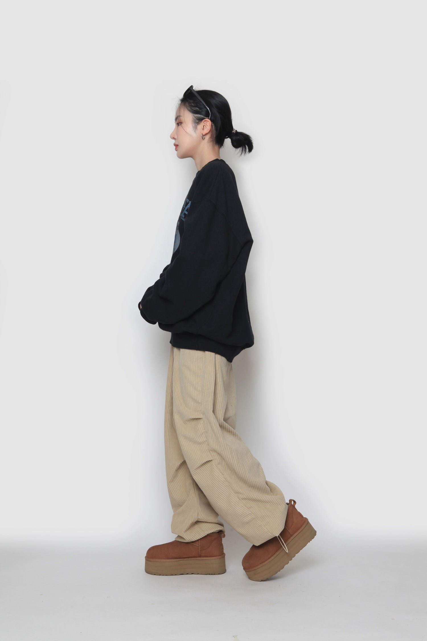 Corduroy Knitted Tuck String Pants