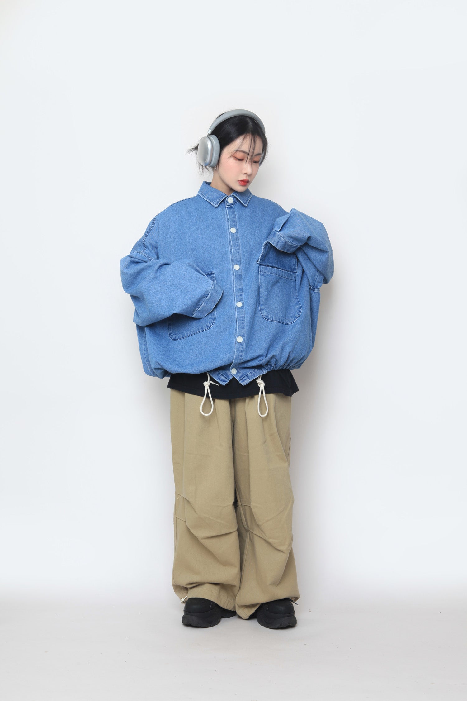 String balloon denim shirt