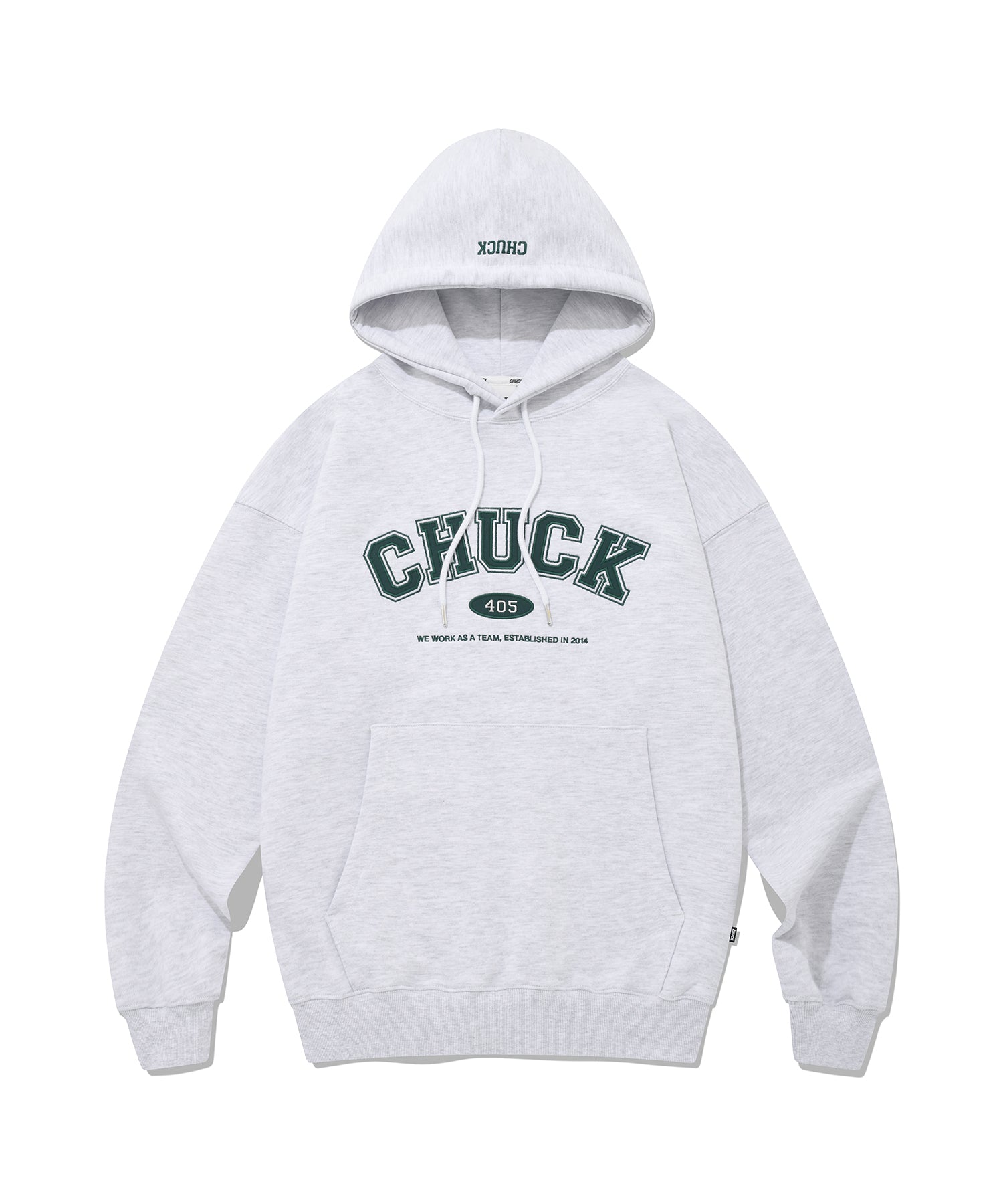 CHUCK アプリケアーチロゴフーディ / CHUCK APPLIQUE ARCH LOGO HOODIE (LIGHT GRAY&GREEN)