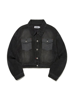 UNI WASHING CROP DENIM JACKET [BLACK]