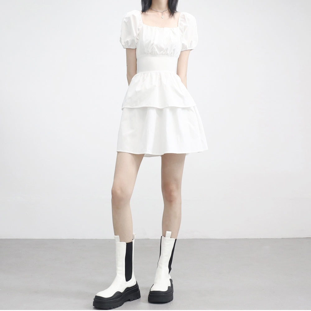 Webit Shirring Puff Dress