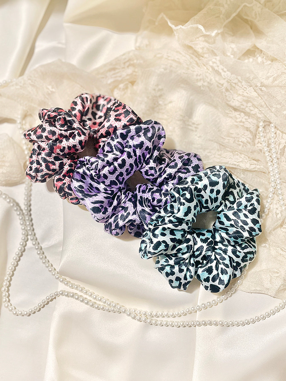 Leopard Printing Satin Hair Scrunchie (5color)