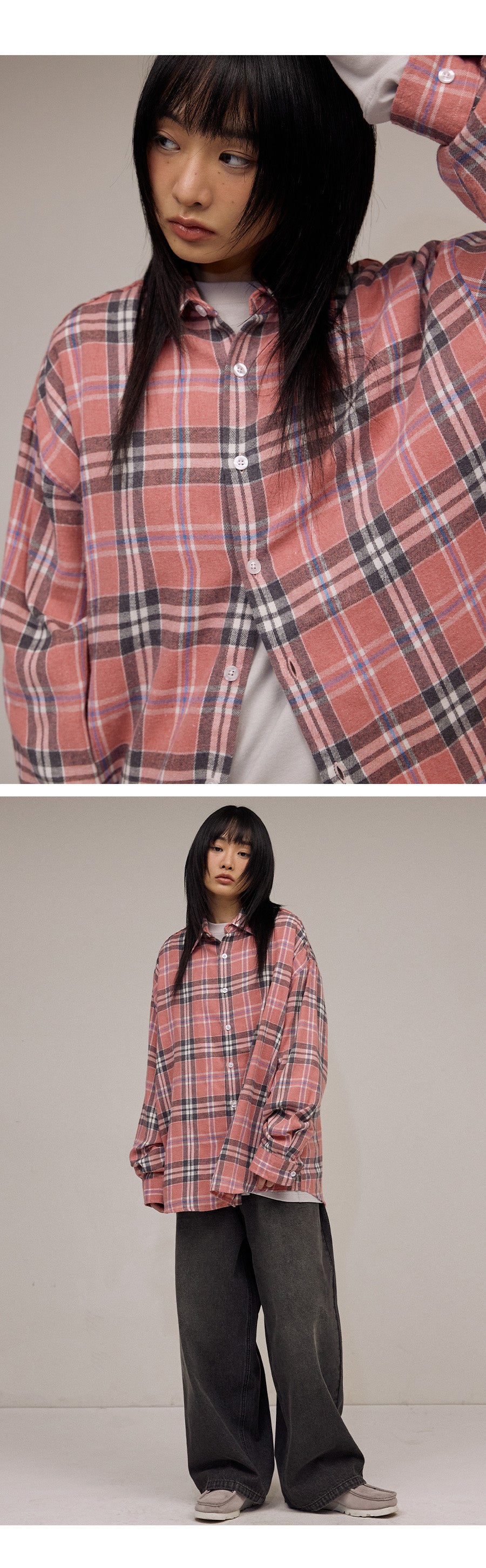 Overfit Forest Check Shirt-Pink