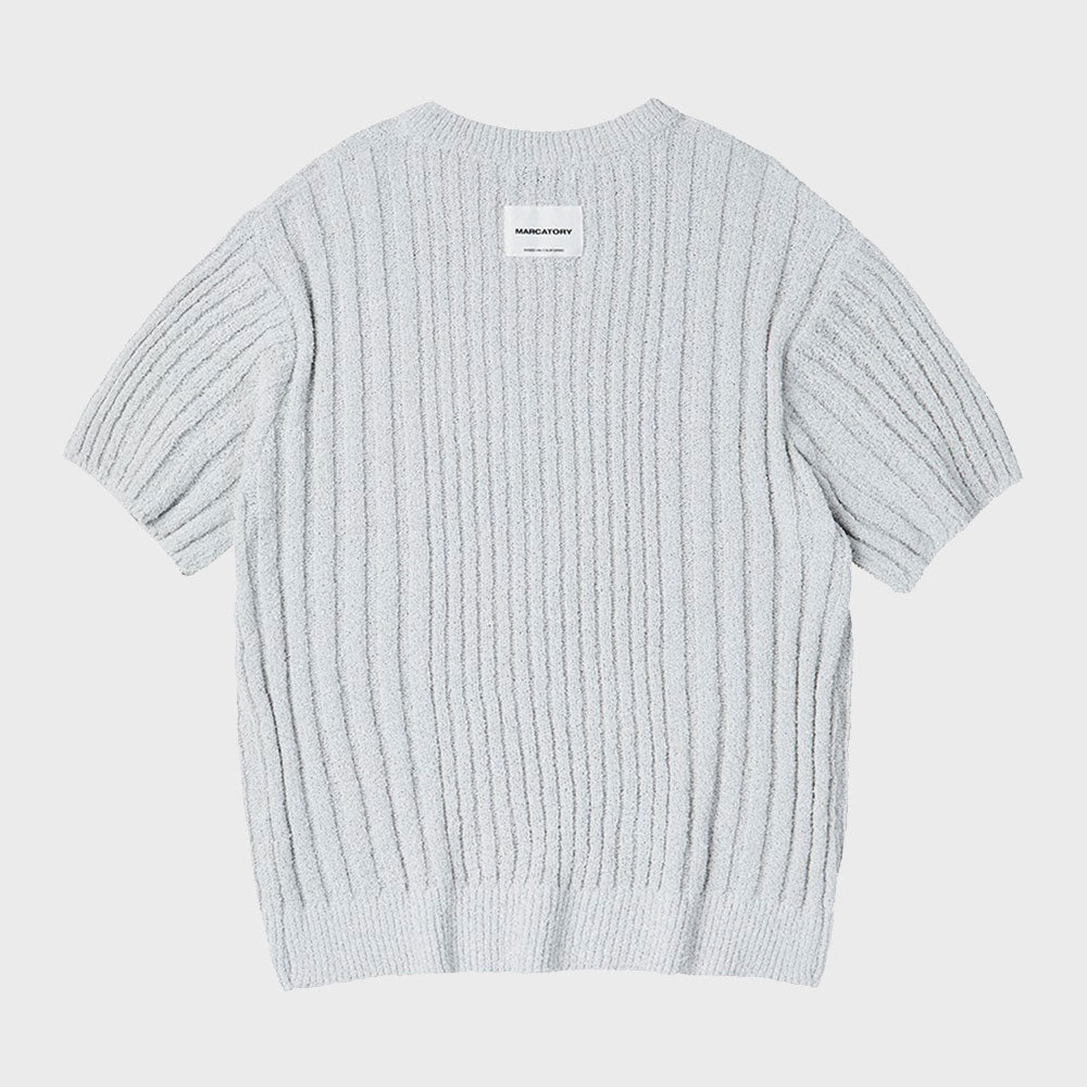 BOUCLE RIBBED HALF SLEEVE KNIT (LIGHT GREY)