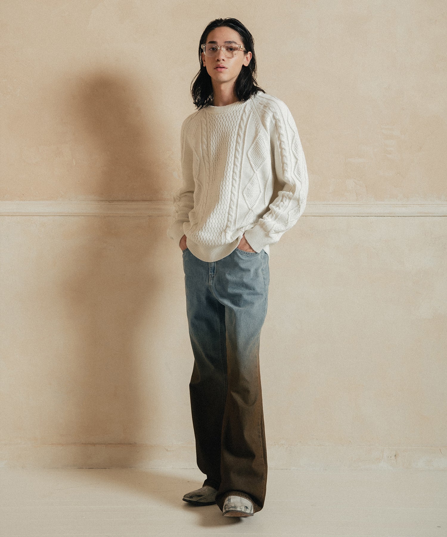 Fisherman knit sweater_ivory