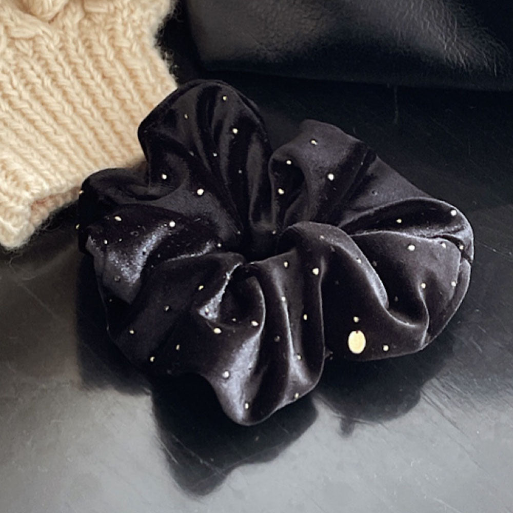 Cameo Gold Dot Velvet Volume Scrunchie [Black]