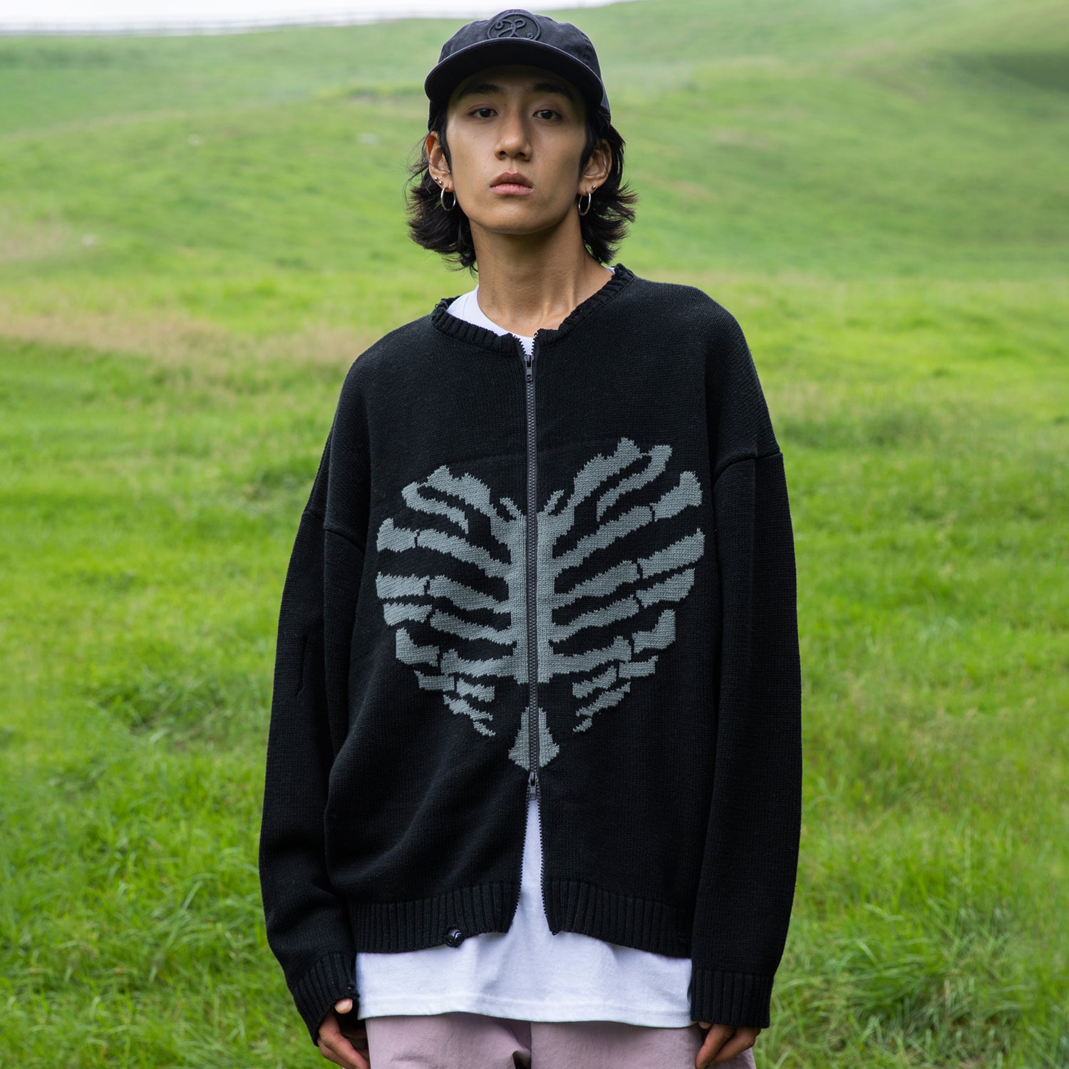 XTK037 Bone Knit Zip-Up  (BLACK)