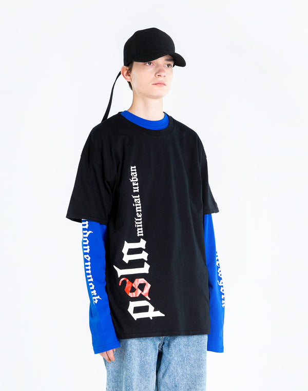 "psln" 長袖Tシャツ ブルー