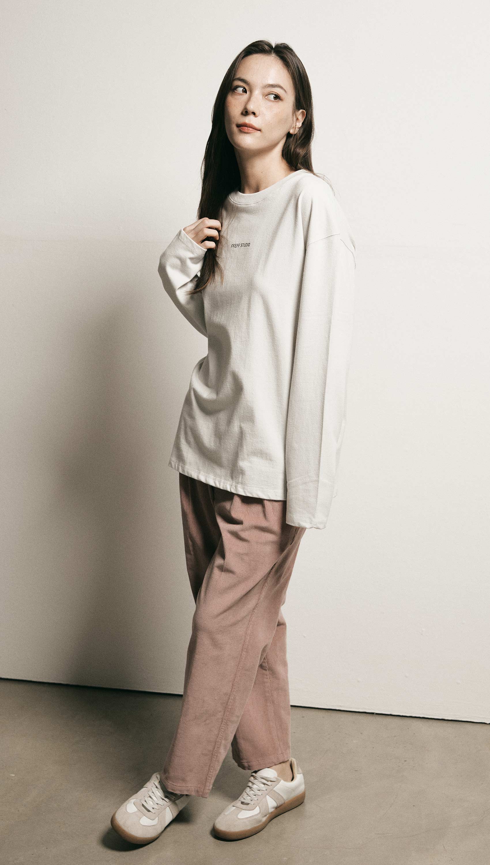 Corduroy wide banding pants (Indie Pink)