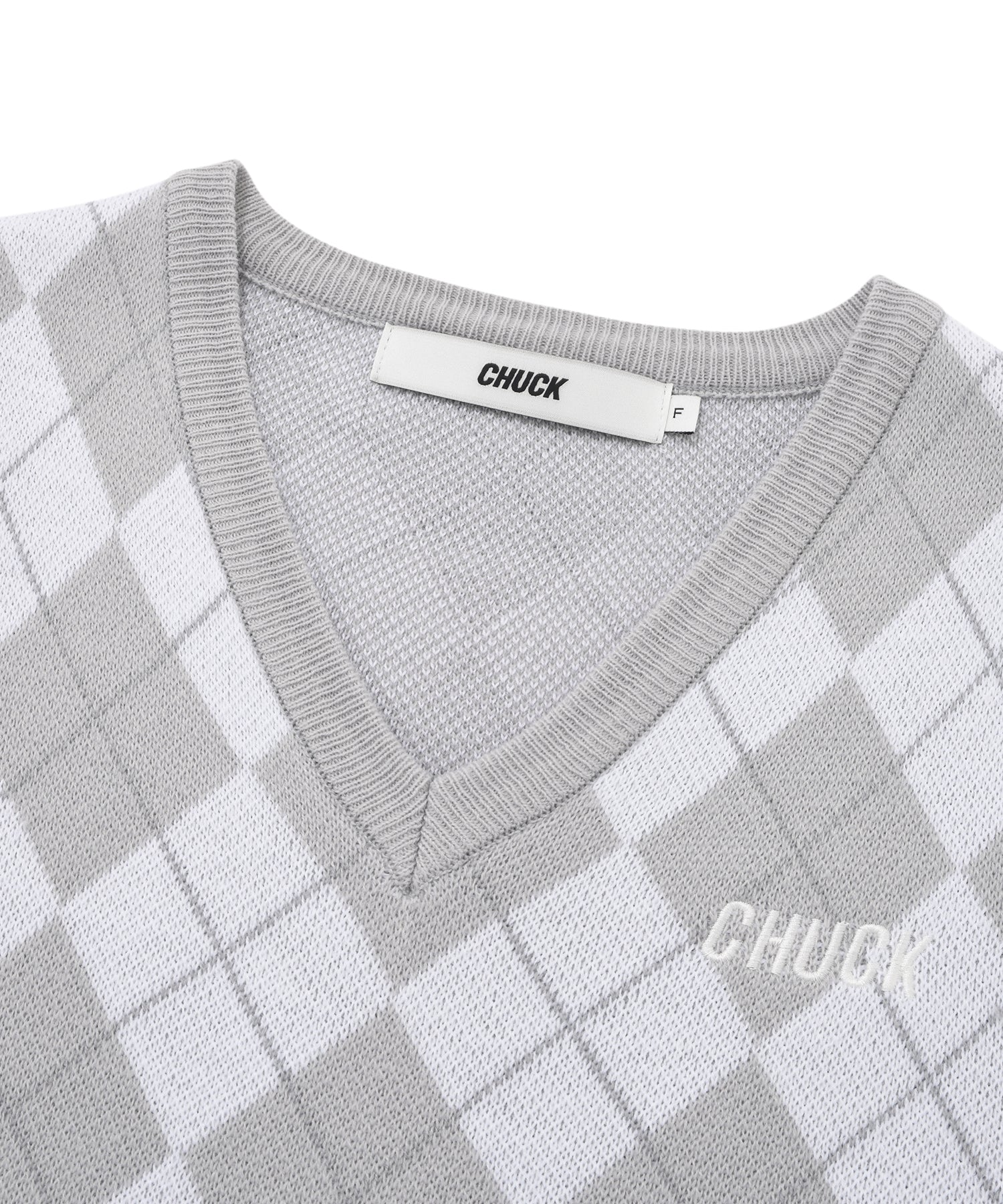 CHUCK アーガイルレギュラーフィットニットベスト / CHUCK ARGYLE REGULAR FIT KNIT VEST (LIGHT GRAY)