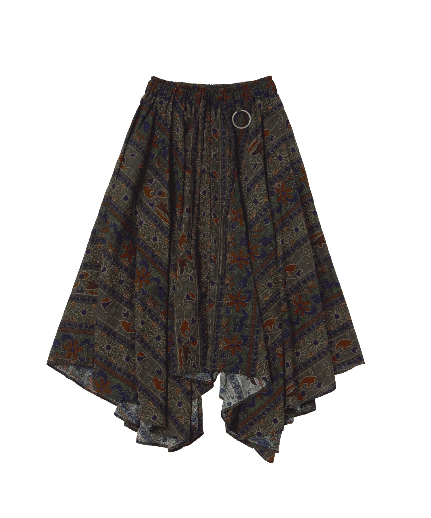 WOOD-CUT UNBALANCE FLARE SKIRT (Khaki)