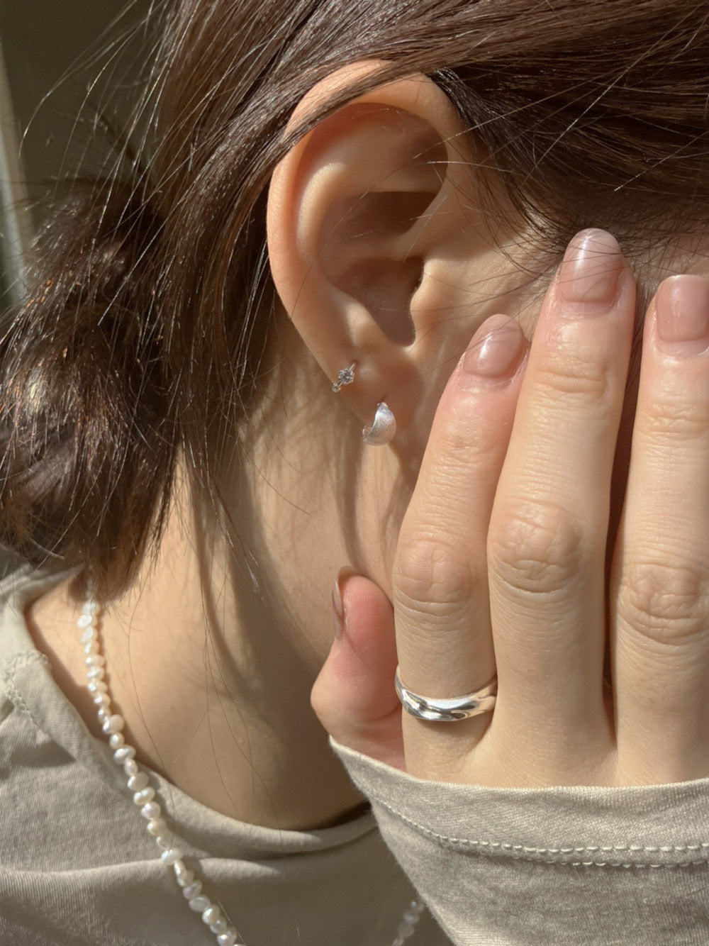 [92.5silver] mini cubic one-touch earrings