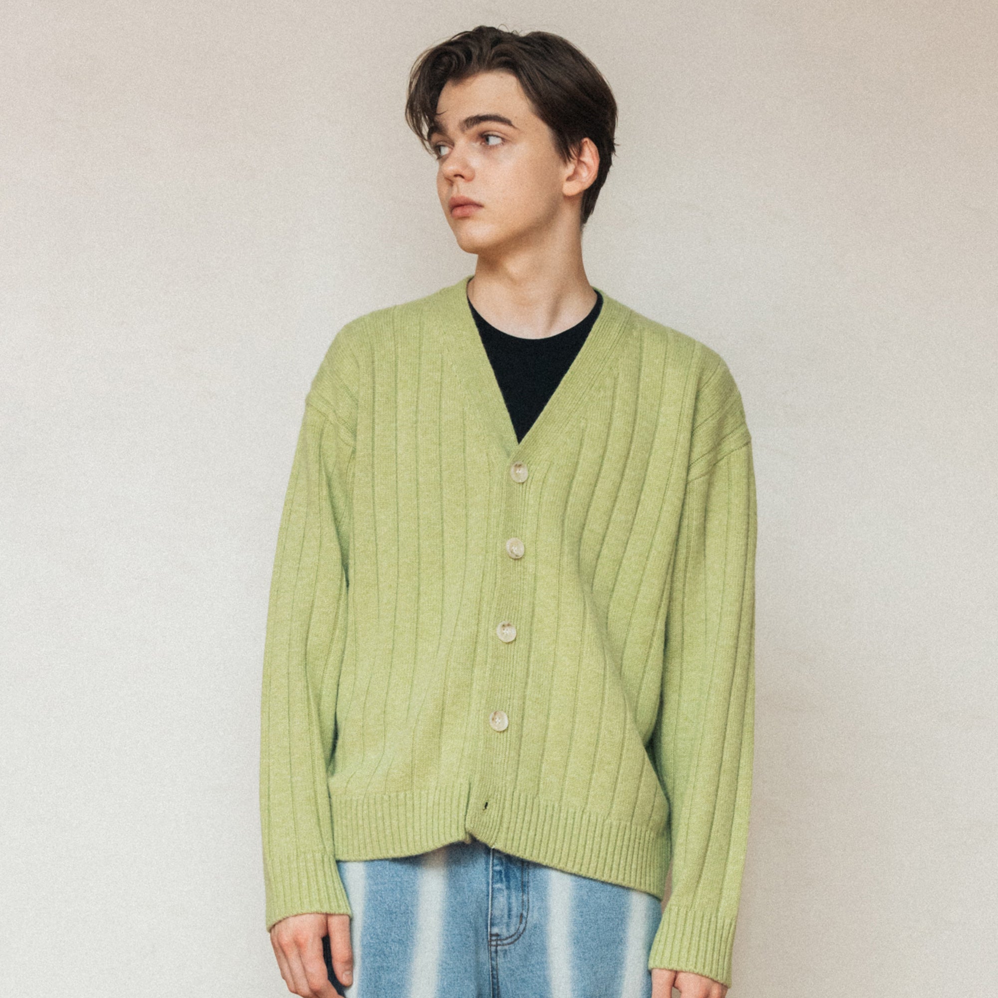 CASHMERE BLEND CARDIGAN_GREEN BEAN