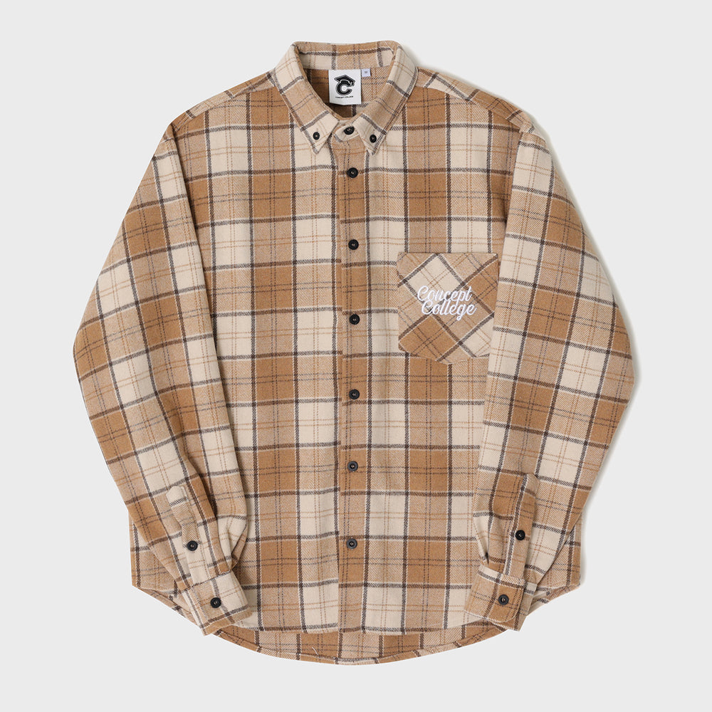 フランネルスクエアチェックシャツジャケット・ブラウン［ユニセックス］ / Brown Flannel Unisex Check Shirt