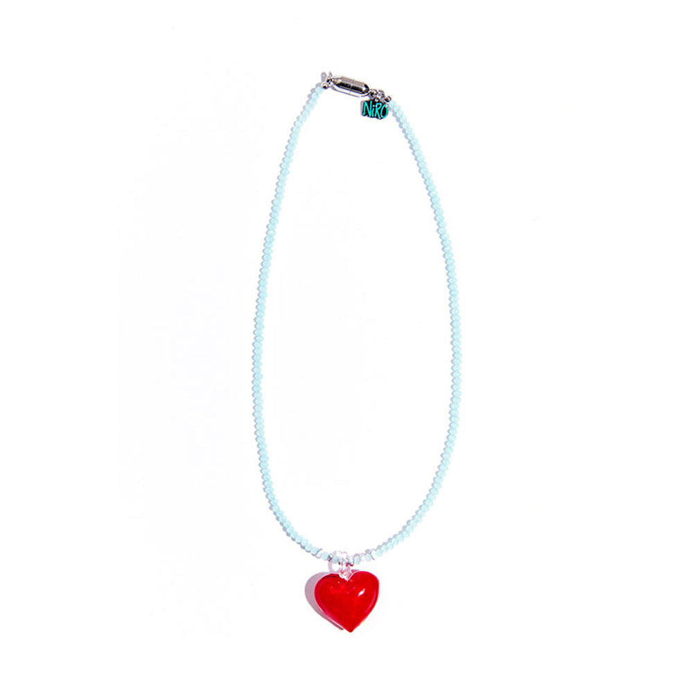 RED HEART SKYBLUE BEADS NECKLACE