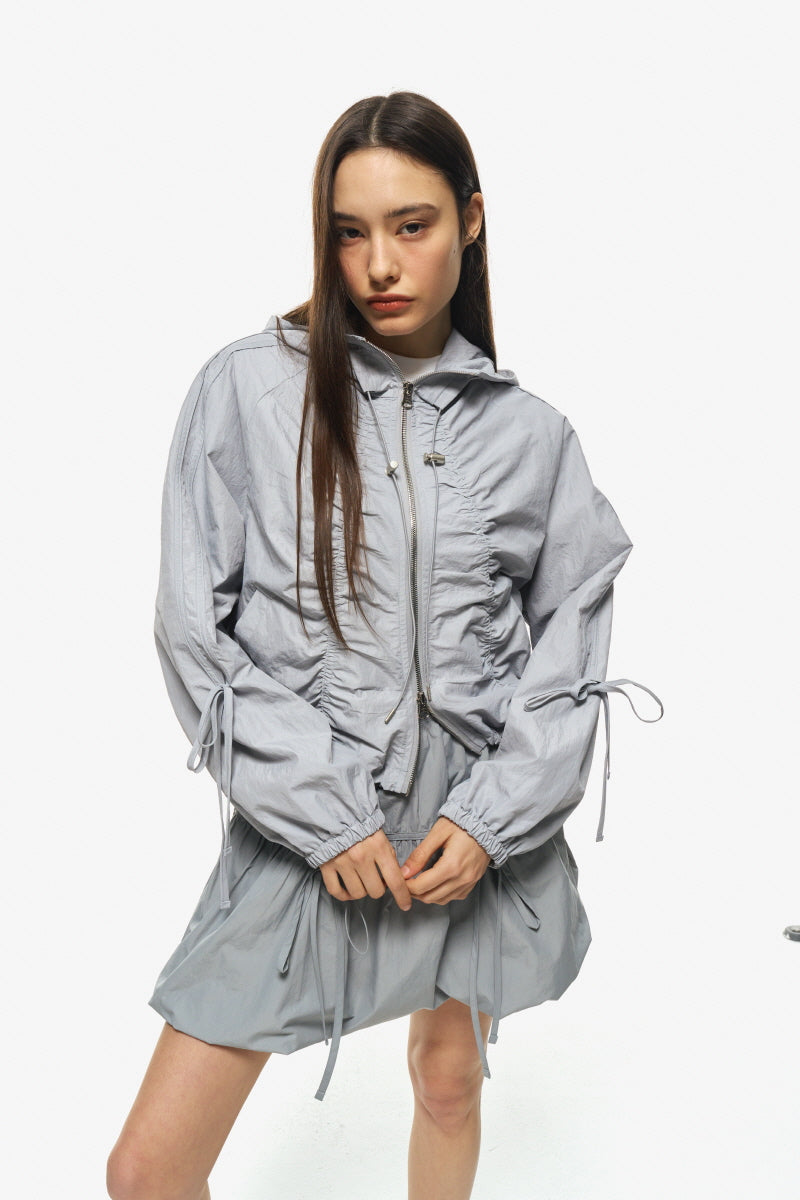 shirring zip up (light grey)