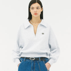 BRUSH LOGO COLLAR SWEATSHIRT LIGHT GRAY