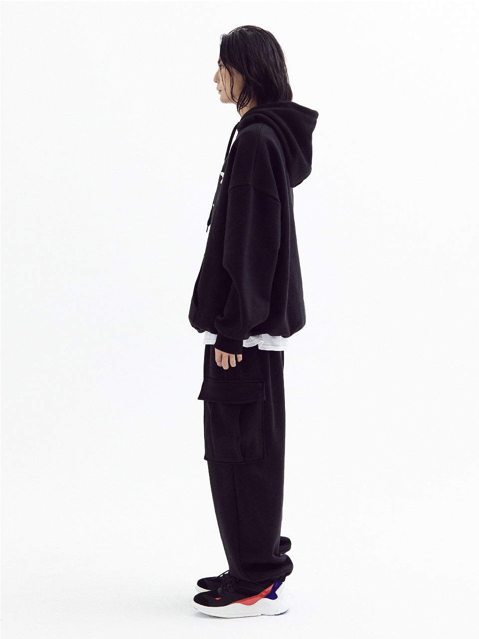 Balloon over cargo fleece jogger pants Black