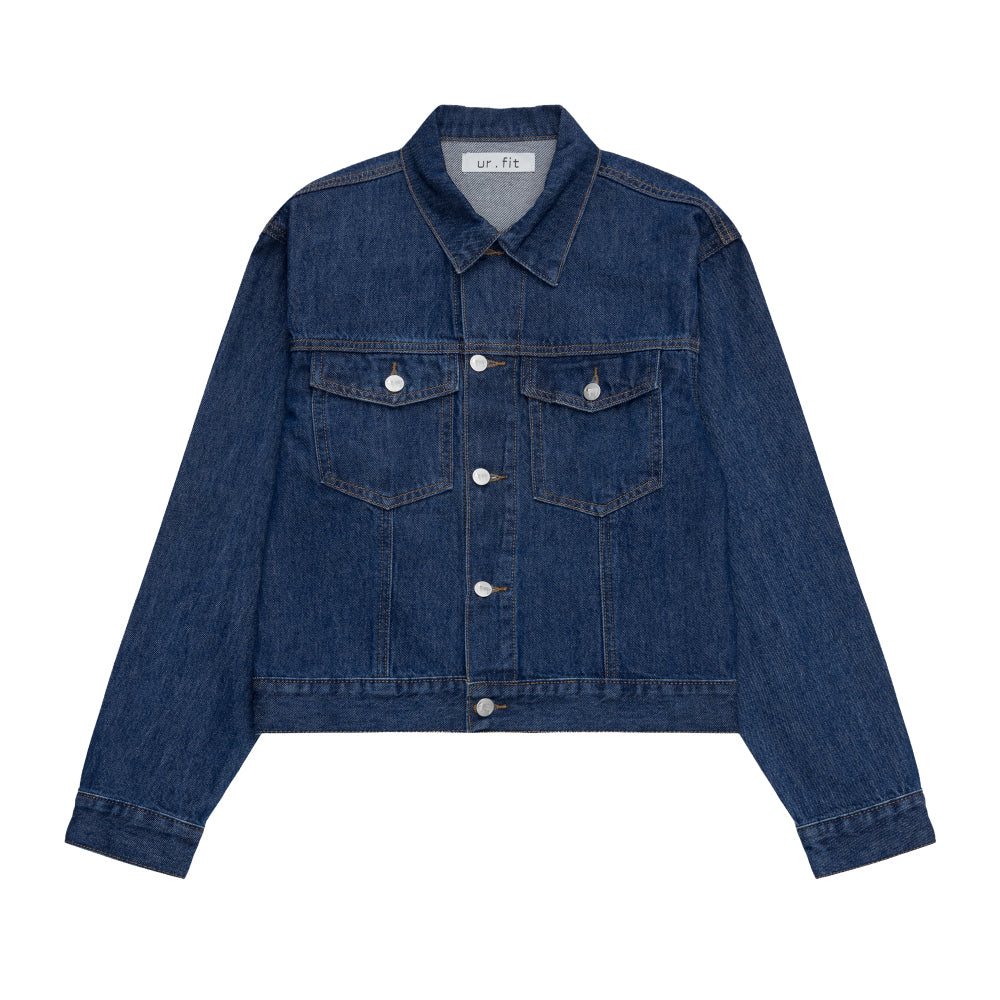 LOOSE FIT BACK LABEL POINT DARK DENIM JACKET [17707]