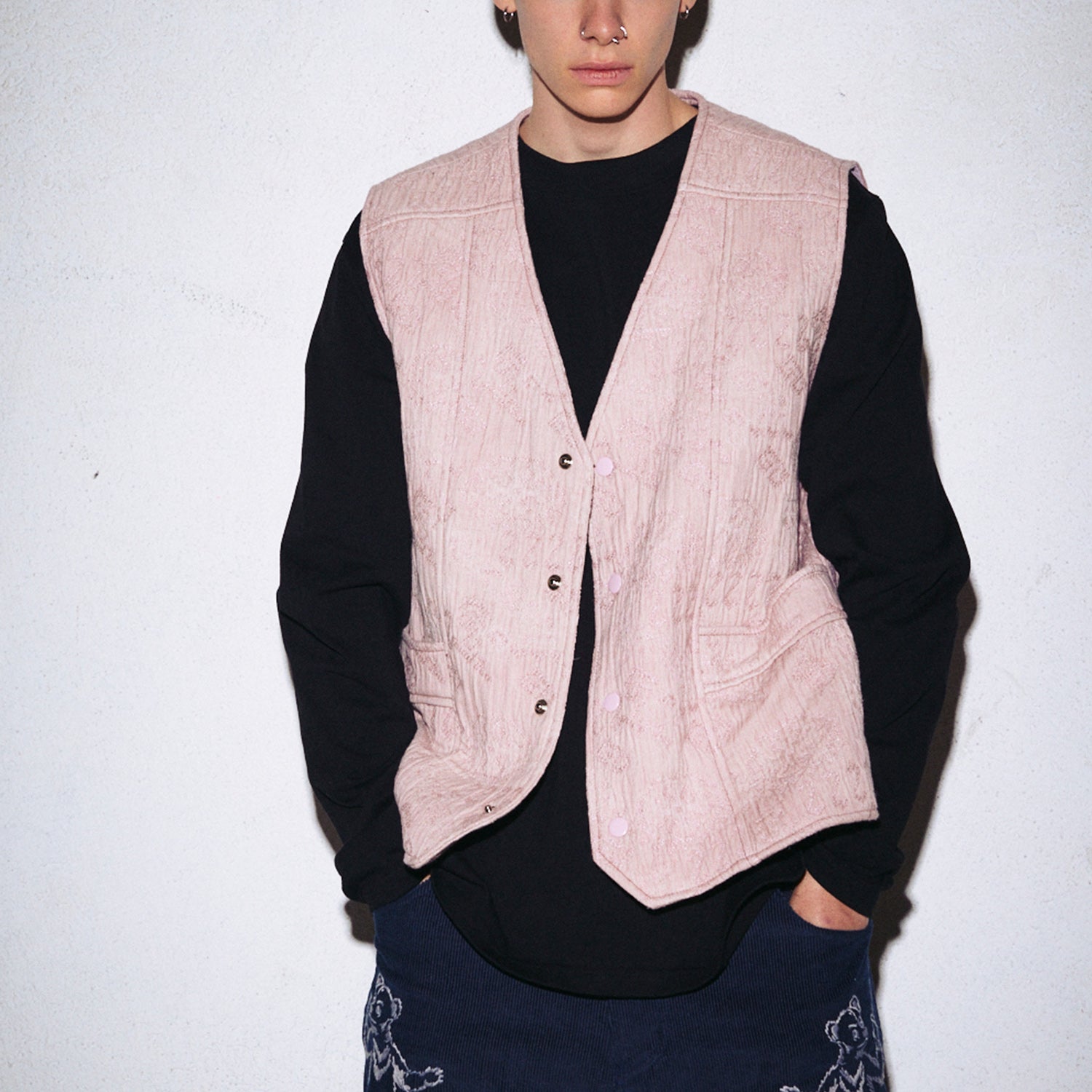 PINK JACQUARD SNAP VEST