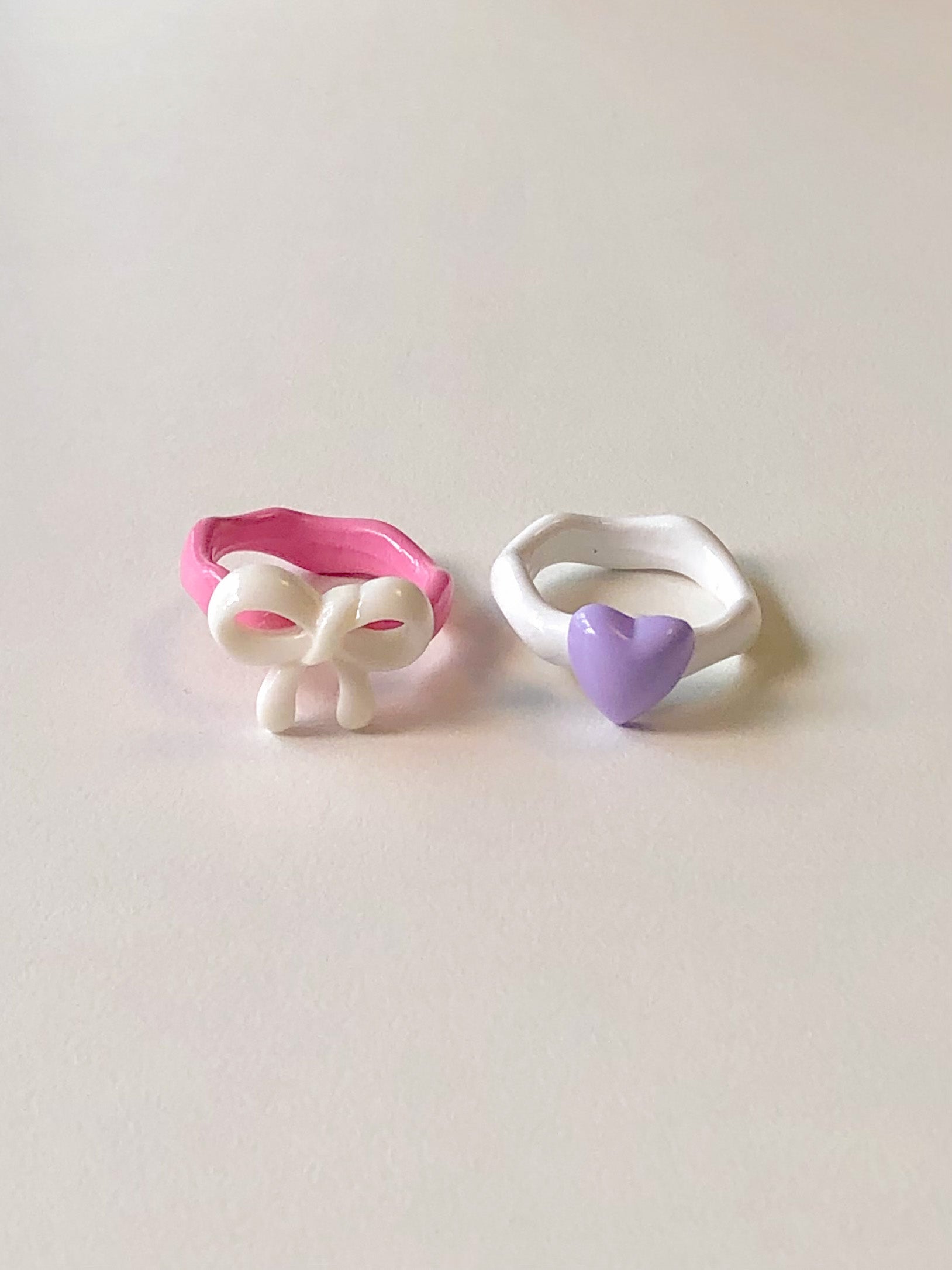 Ribbon & Heart rings set (2 rings)