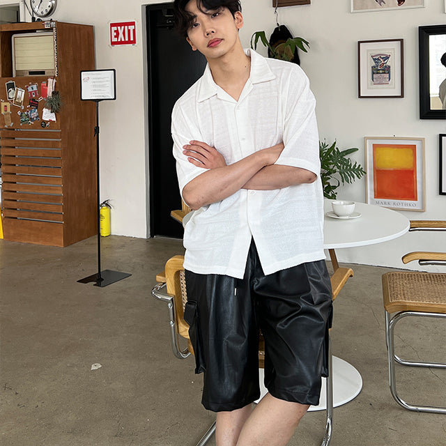 Leather Cargo Short Pants