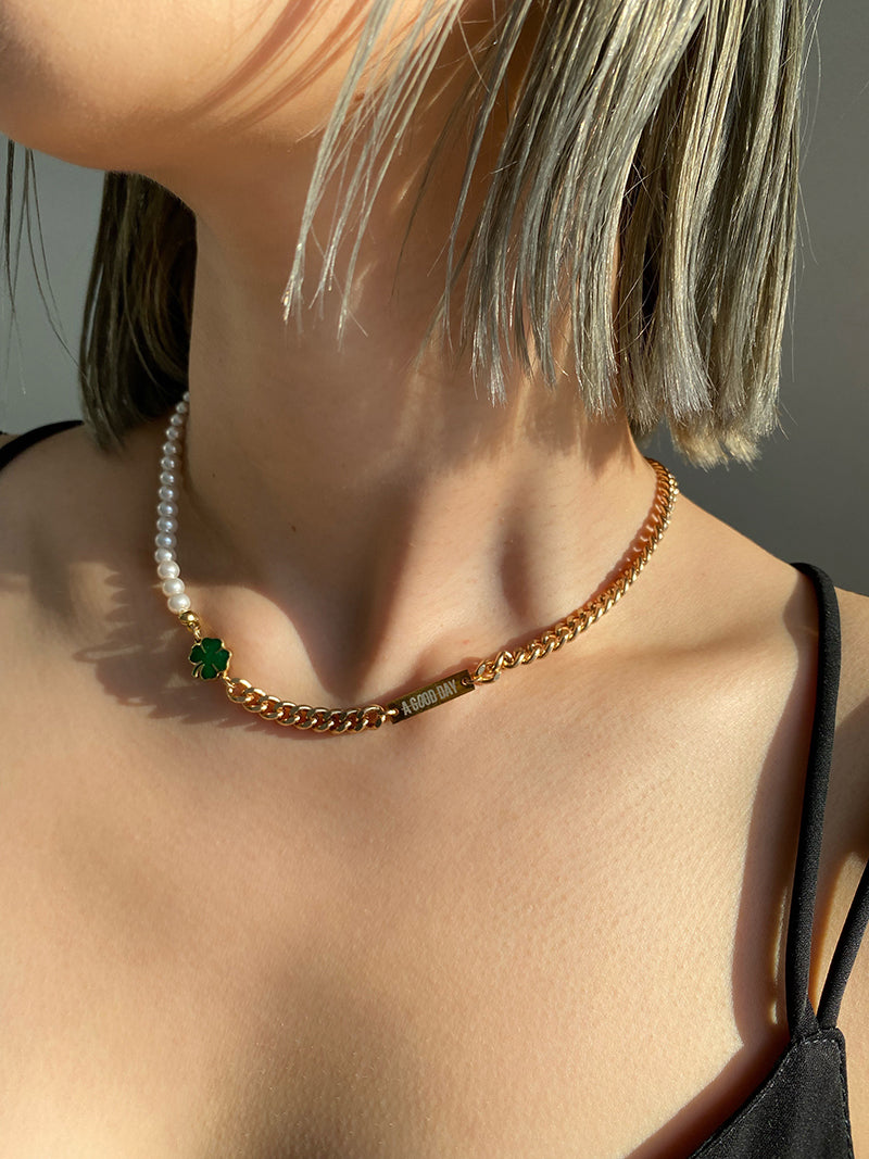 HALF ROUND PEARL CHOKER(14k gold plate)