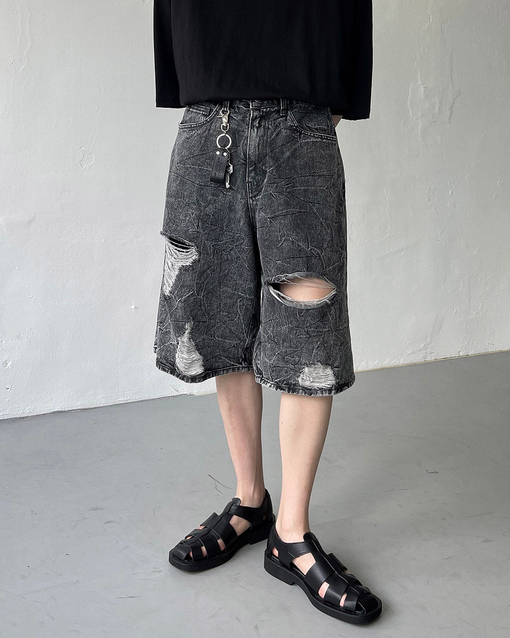 Pulse putty vintage denim Bermuda pants (Black)