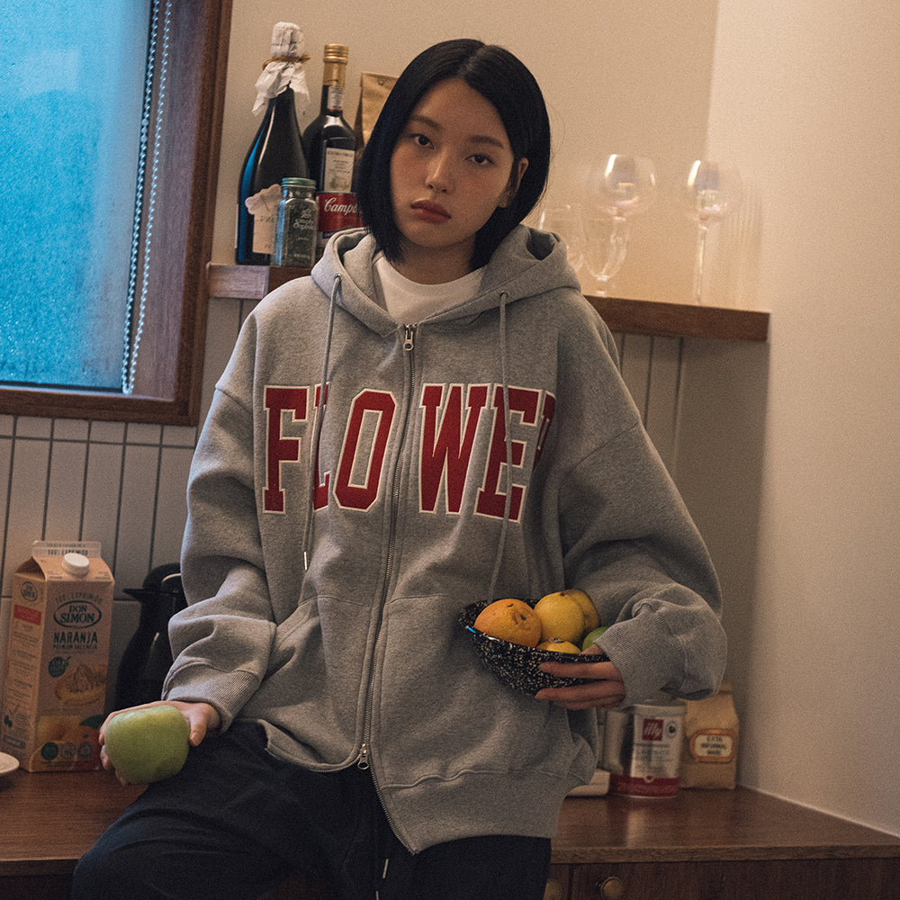 FLOWER ZIP UP HOOD(GREY)