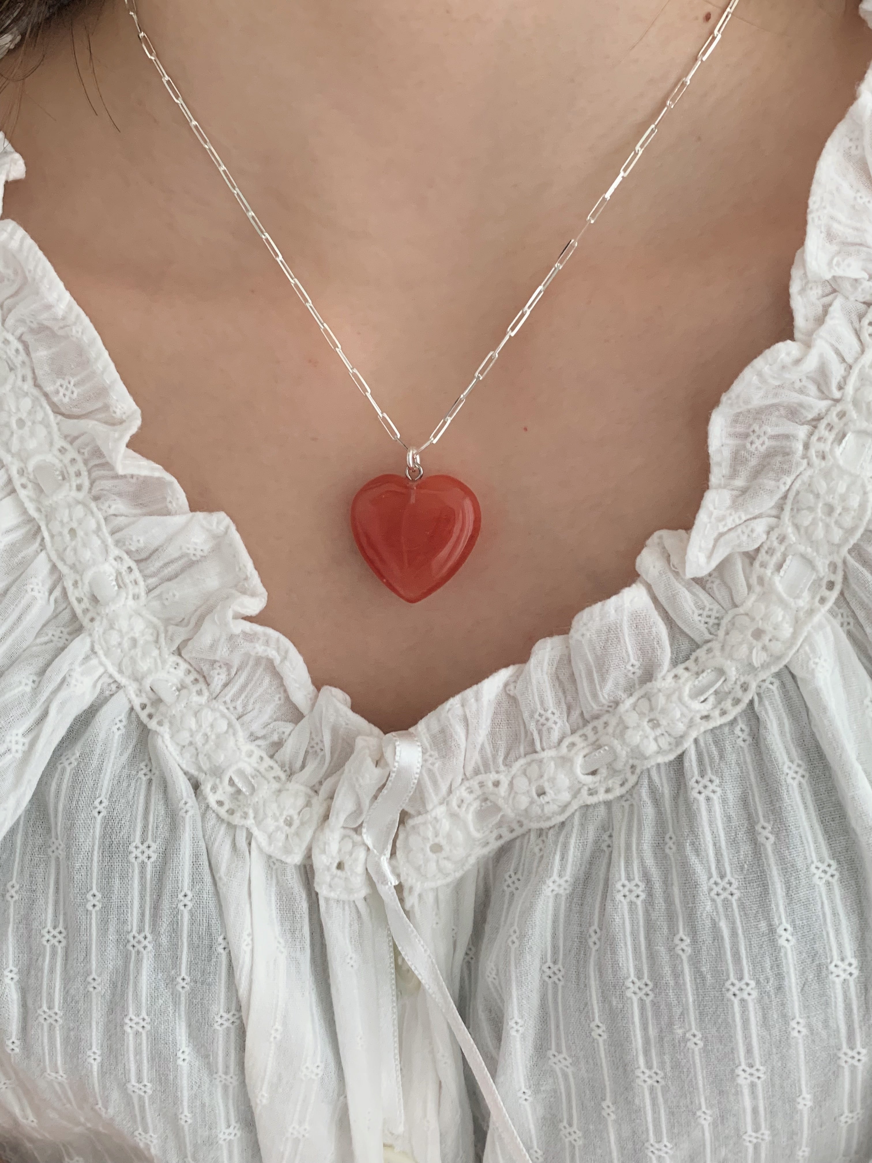 [925silver] Rodin Cherry stone Heart Necklace