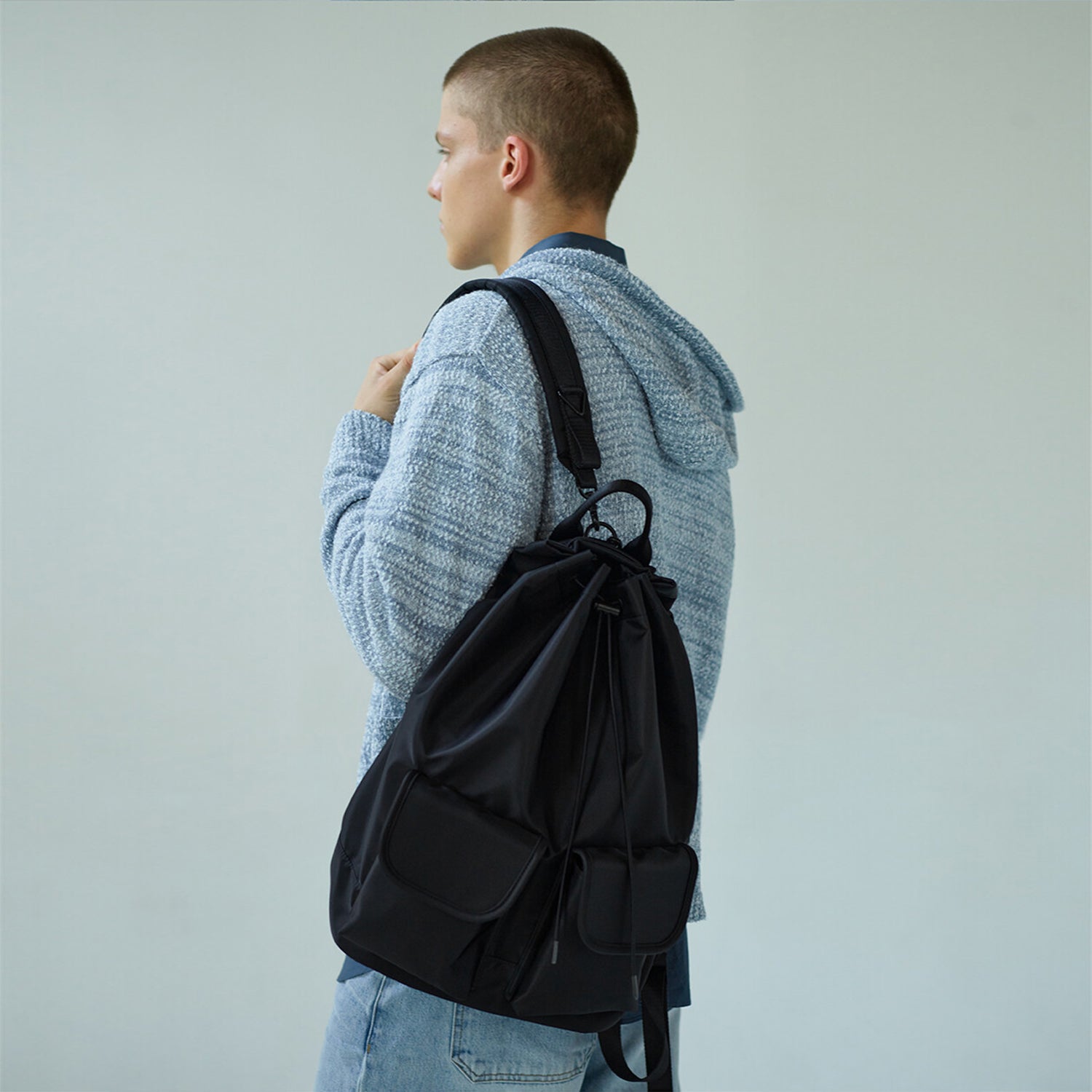 3-Way 2-Pocket Drawstring Bag (Black)