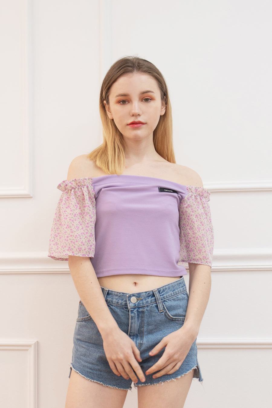 chiffon shirring t-shirt purple