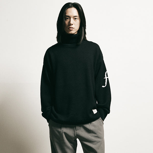 F logo wool turtleneck (Black)