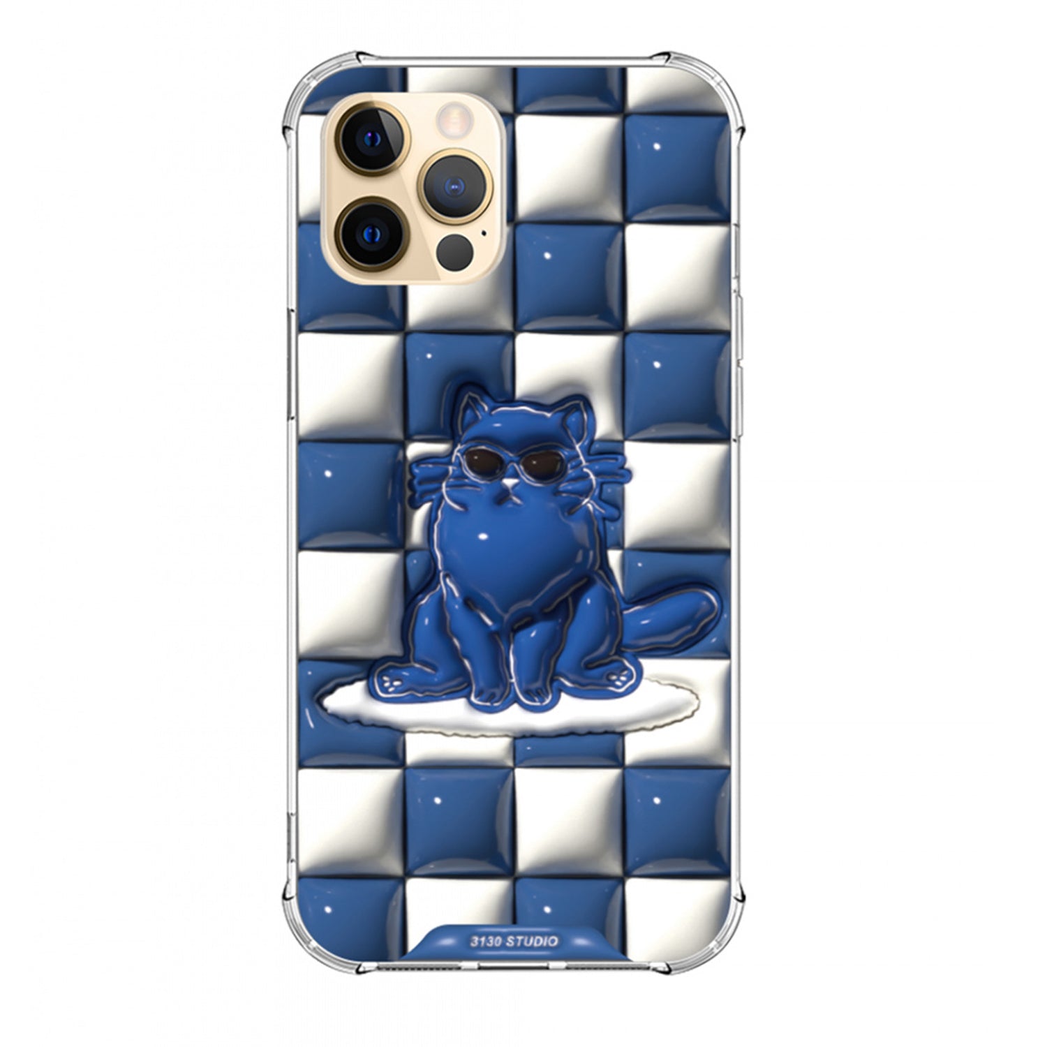 essential checker blue cat case