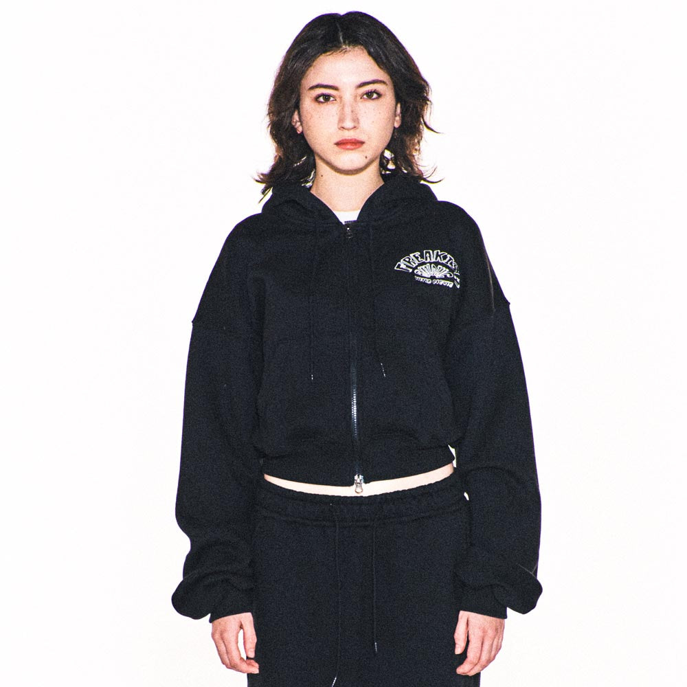 WEIRD SEMICIRCLE CROP HOODIE ZIP UP (BLACK)