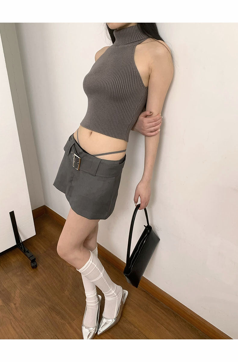 Sleeveless polar ribbed crop knit