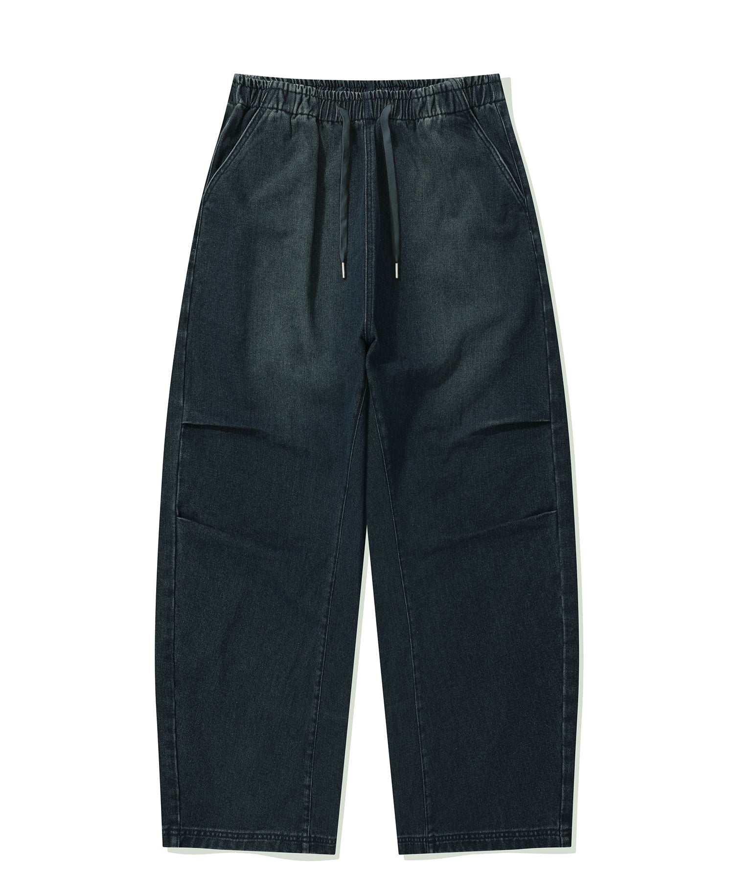 Two Tuck Washed Denim Pants-Navy