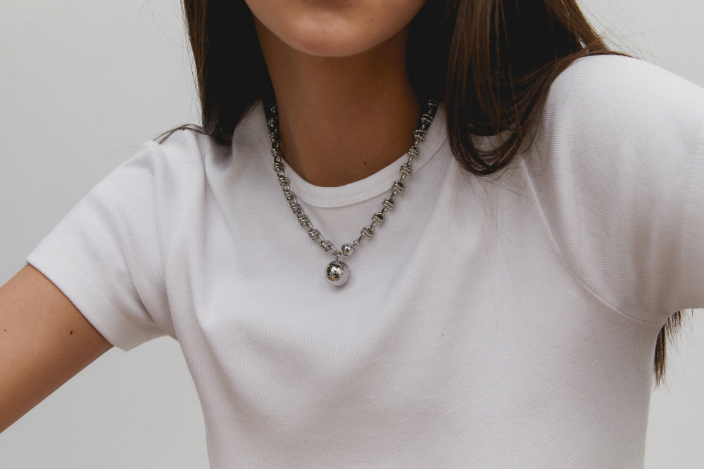 layer chain ball necklace - silver