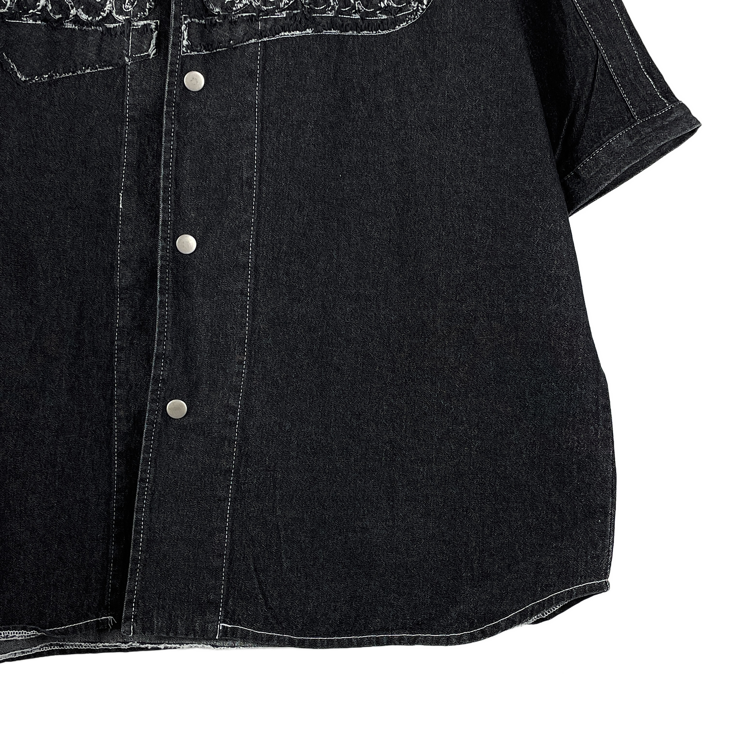 Baseball denim short-sleeved shirt