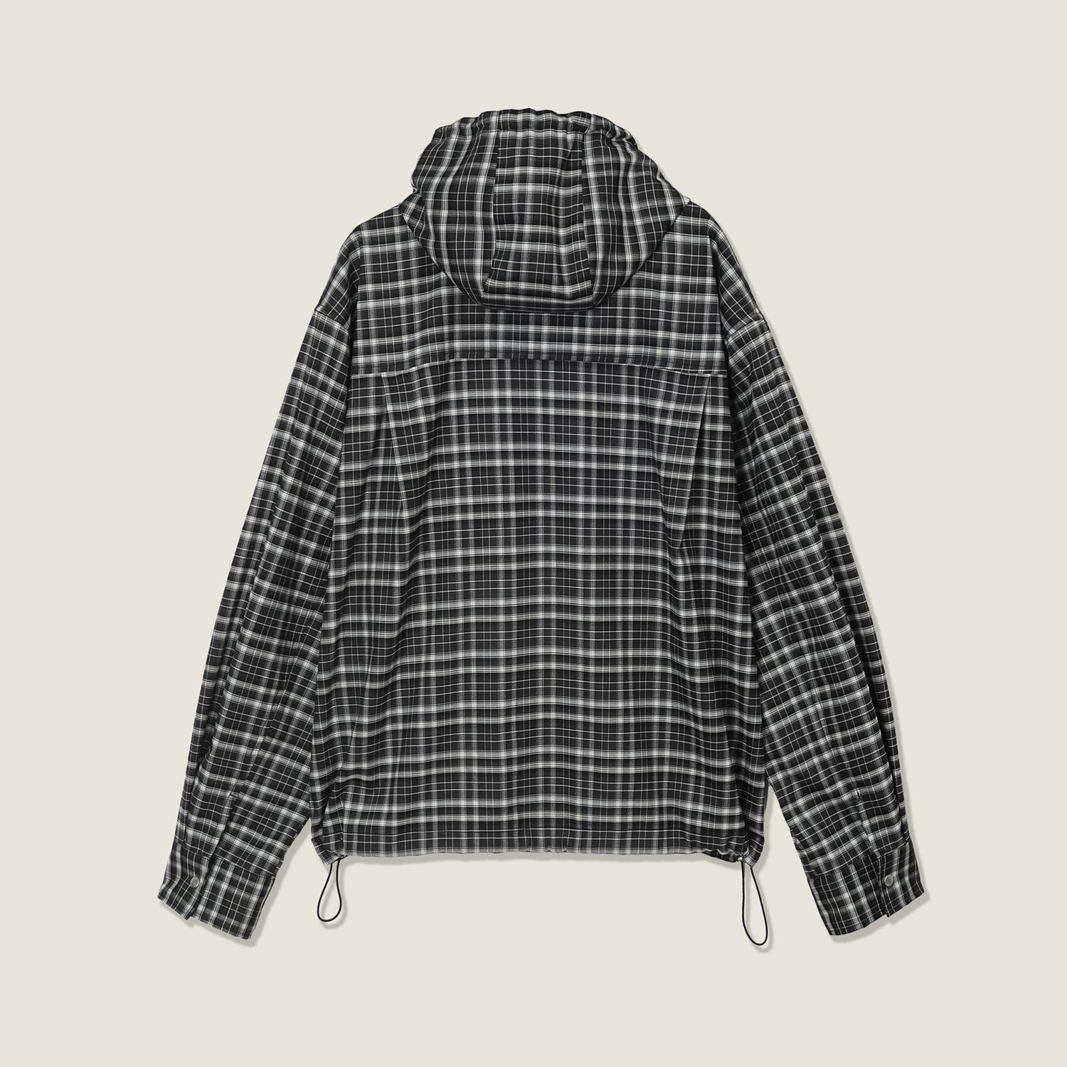 DETACHABLE HOODED ANORAK CHECK SHIRTS (DARK GREEN)