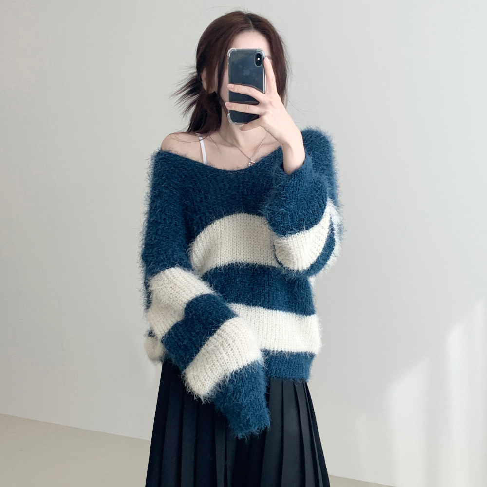 Sheath Stripe Off Shoulder Knitwear