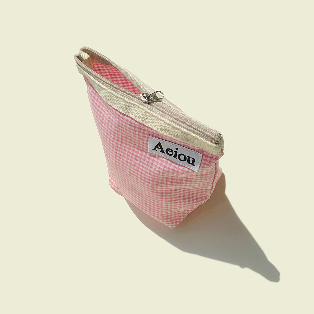 Aeiou Basic Pouch (M size) Pink candy check