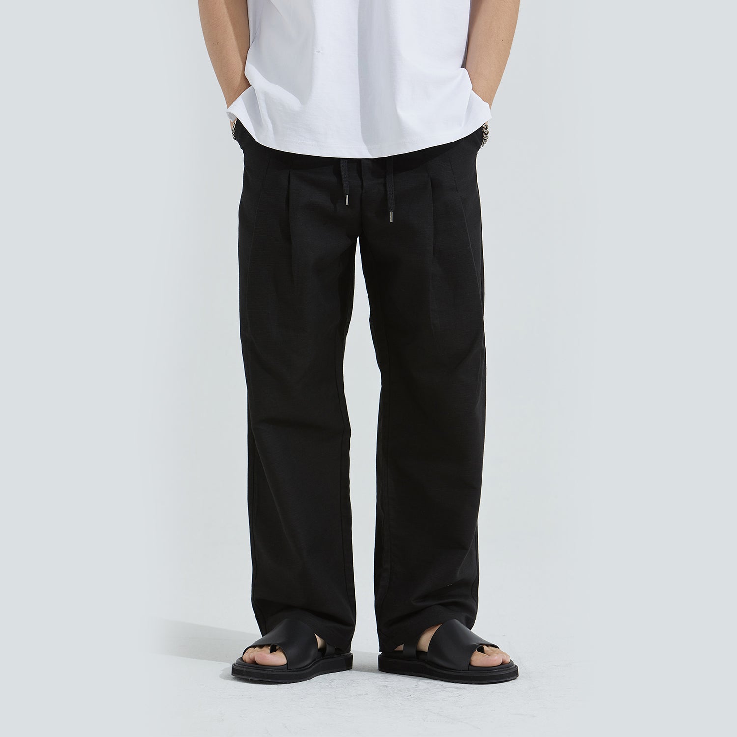 Linen Two-tuck Balloon Pants (BLACK)