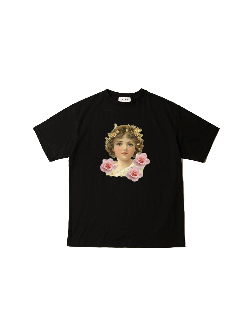 girl of angel print wide short sleeve t-shirt