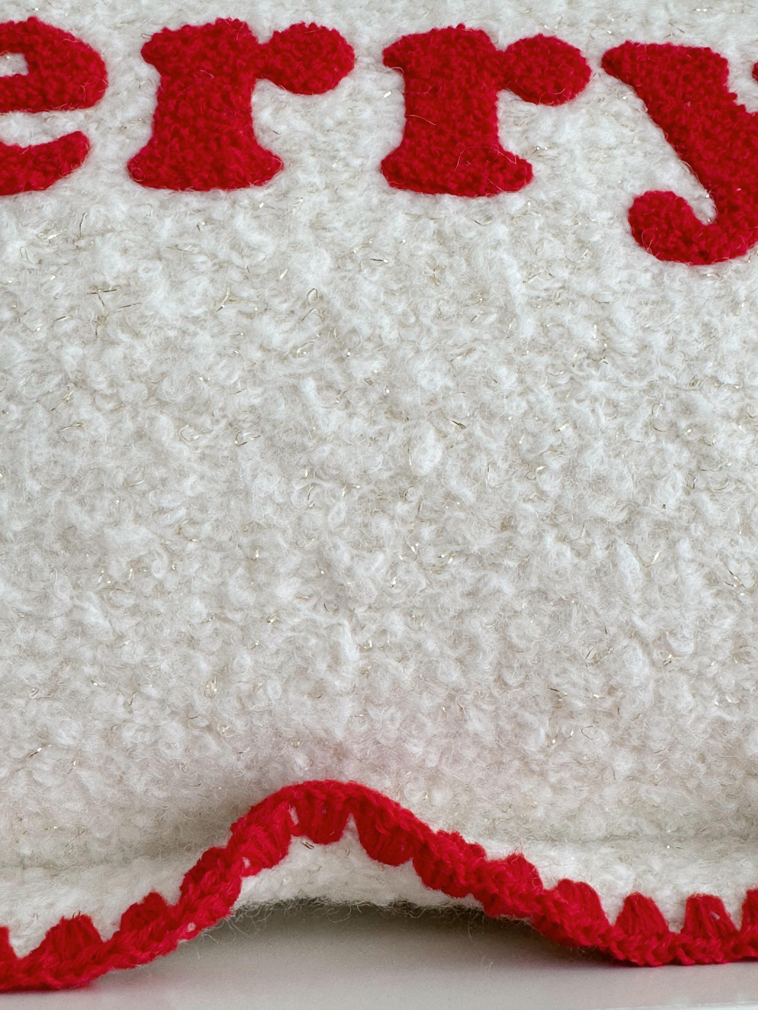 Merry Boucle Mini Cushion Red Point Embroidery Christmas