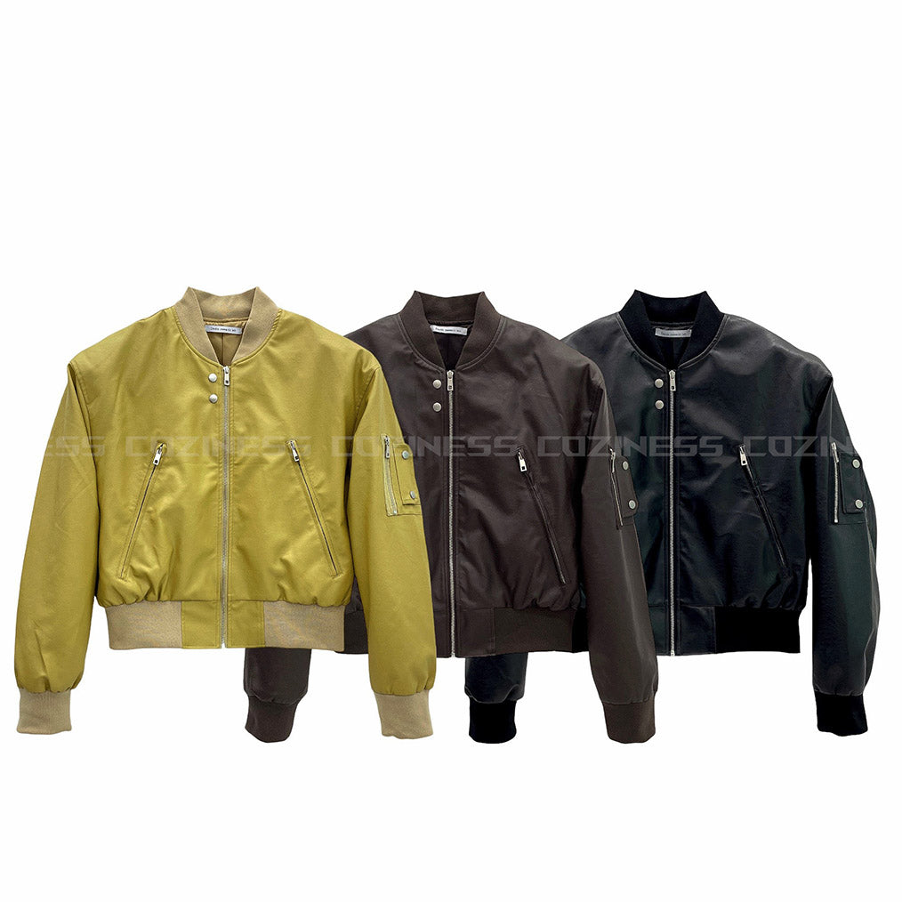 MG Muscle Shoulder Pad Crop Leather Jacket (3 colors)