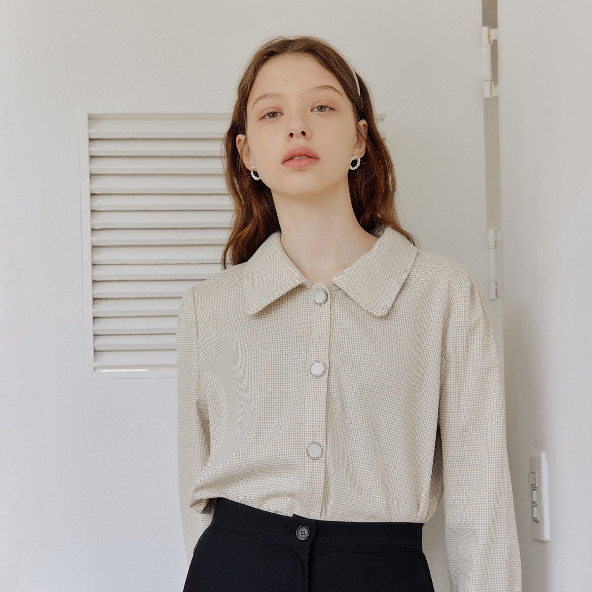 チェックパフシャツ / CHECK PUFF SHIRT_BEIGE