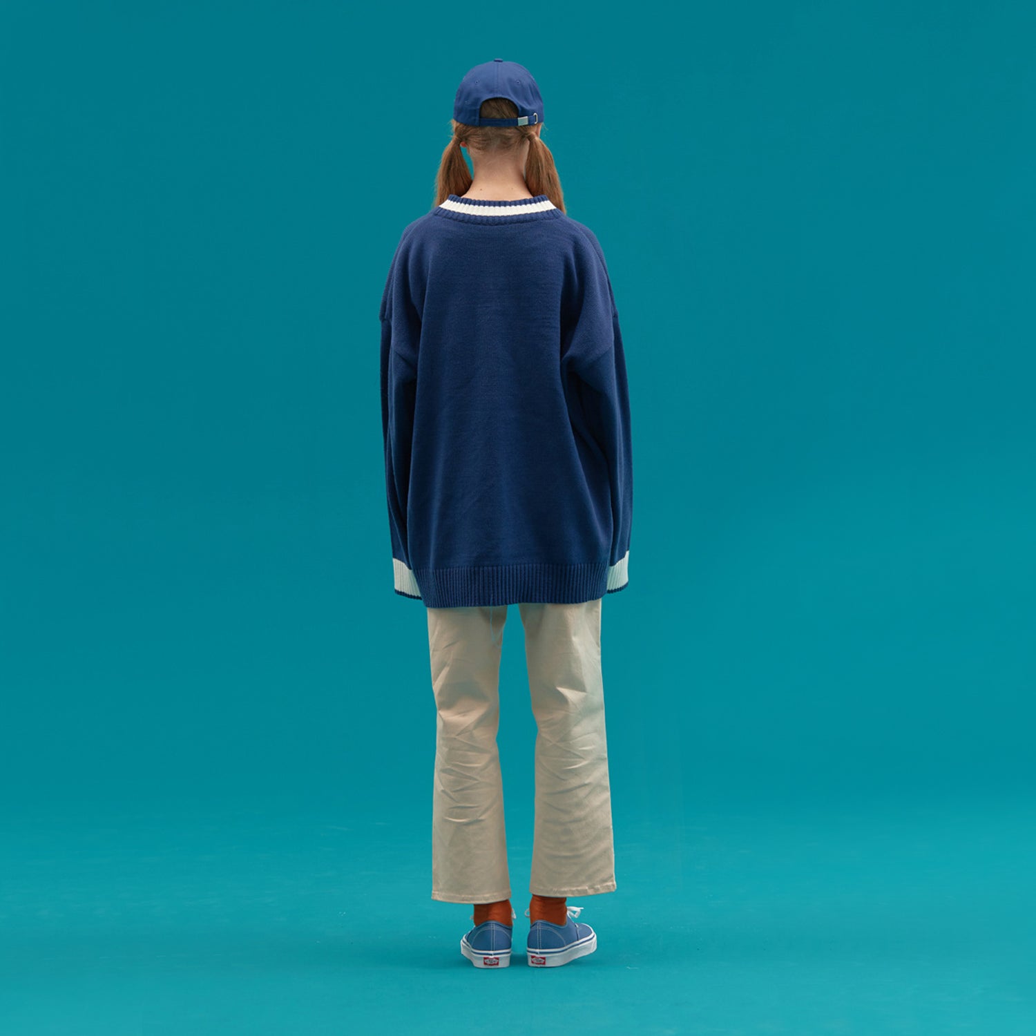 BASIC V NECK  KNIT SWEATER_BLUE