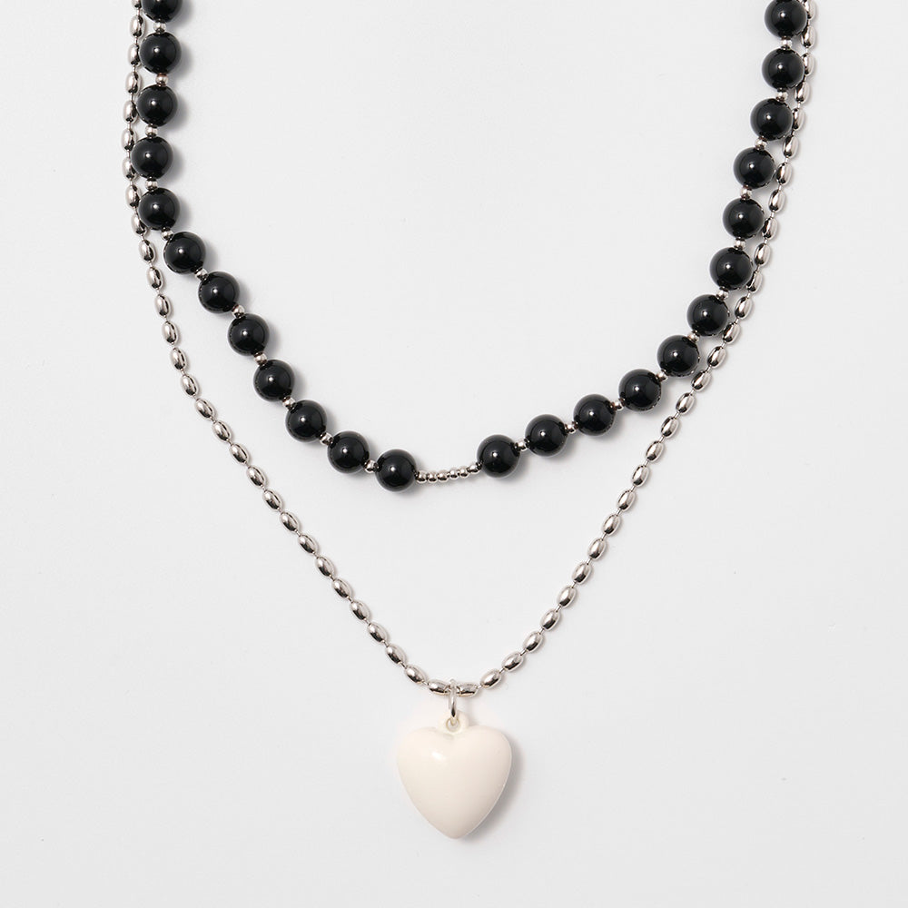 Onyx Layered Heart Necklace[set]